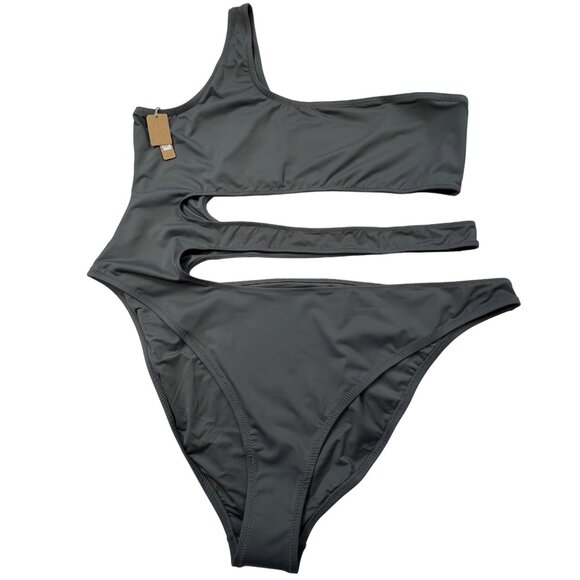 SKIMS Swim One Shoulder Monokini Gunmetal Womens 4X - Picture 2 of 12